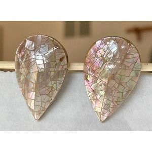 Vintage Iridescent Seashell Clip-On Earrings